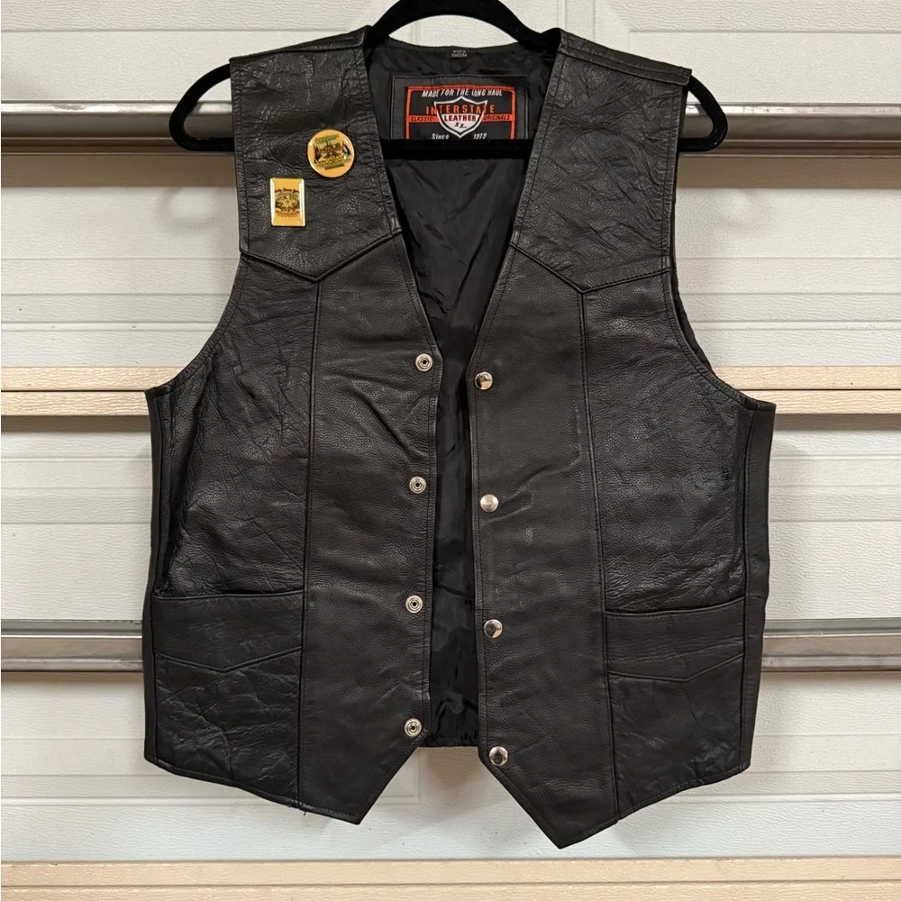 American Flag Interstate Leather Black Vest